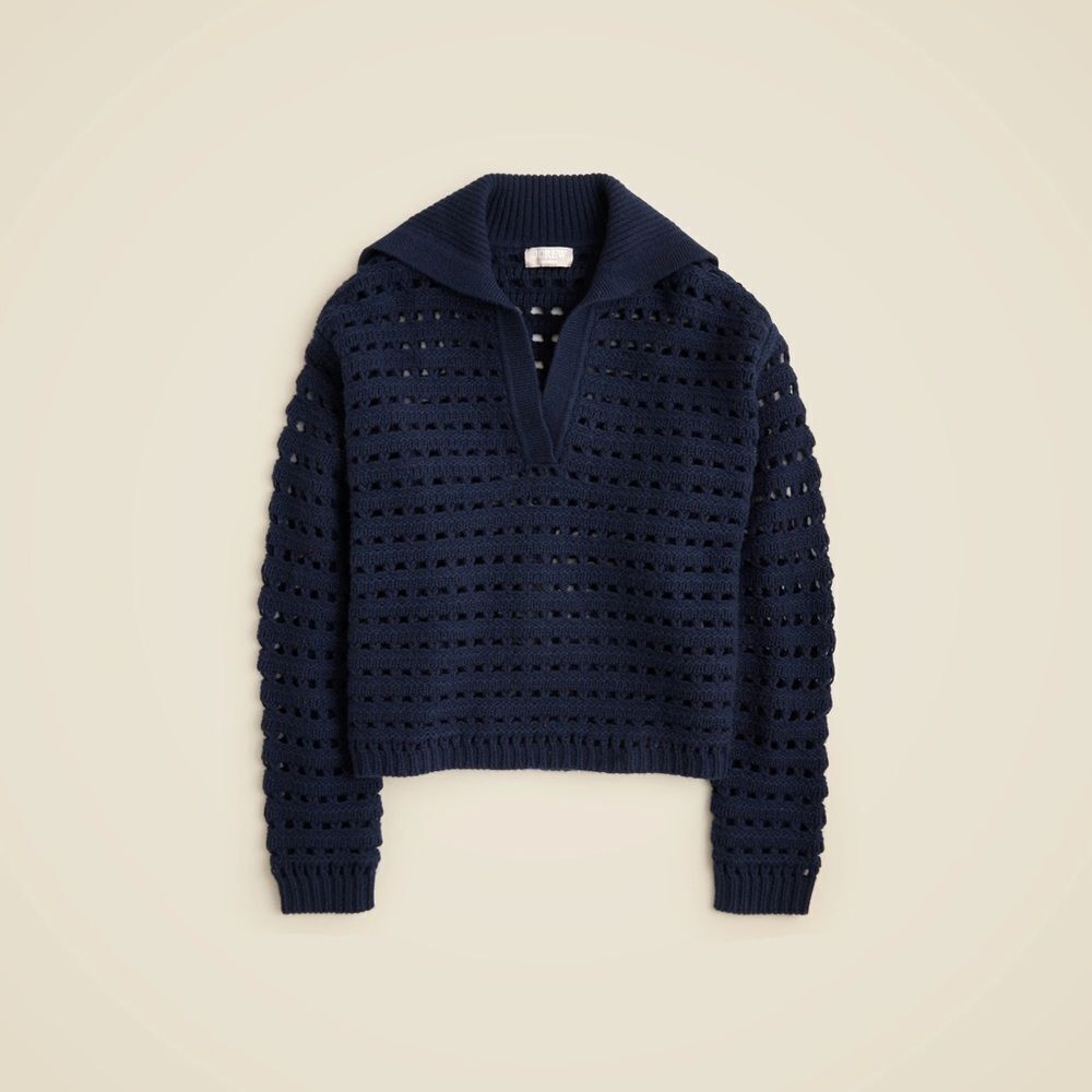NWT J CREW Collection cashmere sailor-collar pointelle sweater in navy